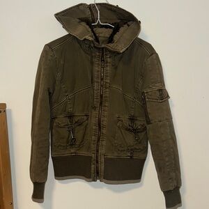 Olive Green Women's Bomber Jacket - Casual Hooded Coat